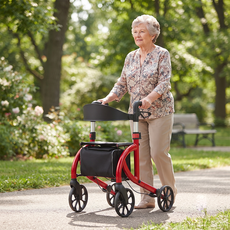 AR2034-R   Aluminum Rollator Walker for Elderly with Seat Lightweight Folding Walking Aid OEM ODM Mobility Solution Supplier