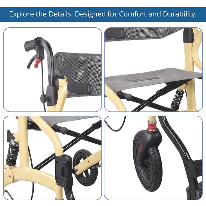 AR2037-Y    Rollator Walker with Seat for Elderly Safe Mobility Rehabilitation Support Shock Absorption OEM ODM Manufacturer