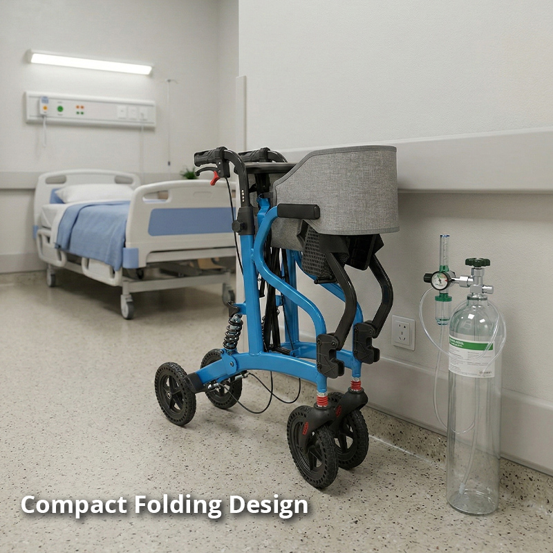 AR2037-R    Elderly Rollator Walker Compact Folding Design Aluminum Frame Blue Color Large Seat Adjustable Features for Enhanced Comfort