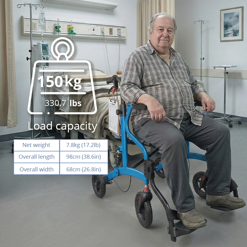 AR2037-R    Elderly Rollator Walker Compact Folding Design Aluminum Frame Blue Color Large Seat Adjustable Features for Enhanced Comfort