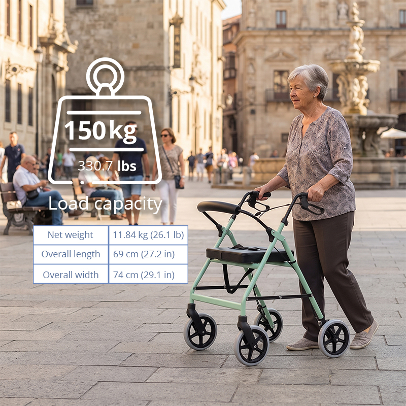 AR2038-G   Aluminum Rollator Walker OEM Service for Elderly with Stable Support, Foldable Design and Fall Prevention Mobility Solution