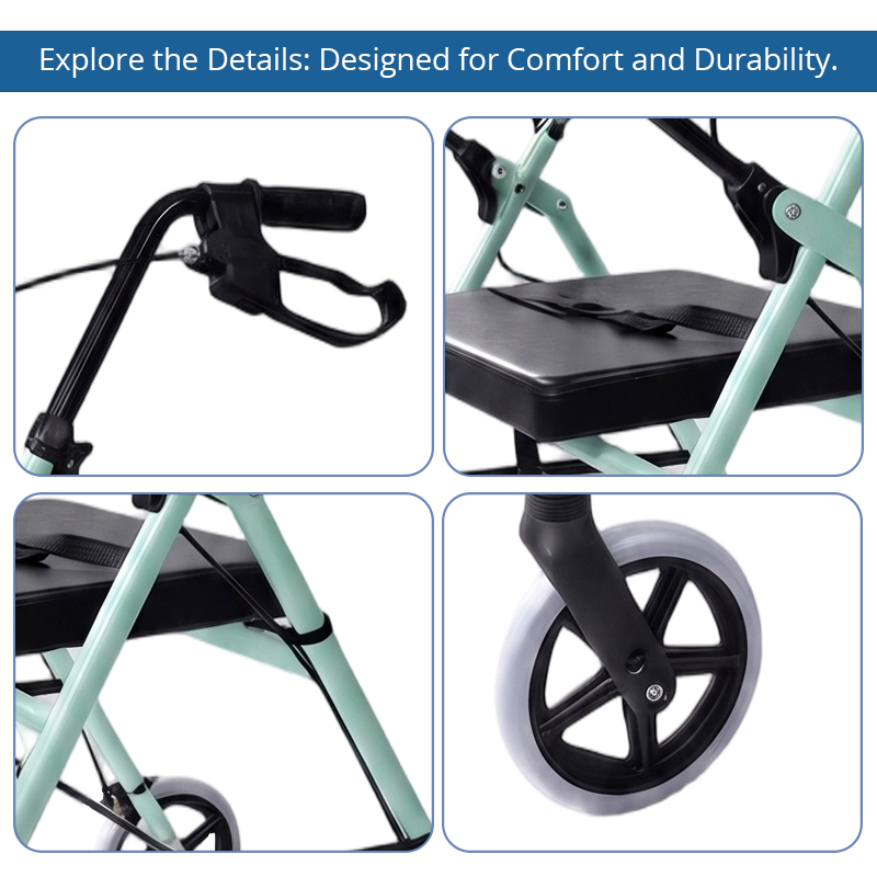 AR2038-G   Aluminum Rollator Walker OEM Service for Elderly with Stable Support, Foldable Design and Fall Prevention Mobility Solution