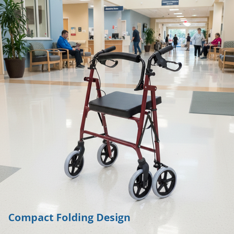 AR2038-G   Bariatric Rollator with Adjustable Seat Storage Basket Aluminum Alloy Black Red 150kg Capacity for Mobility Assistance Stability