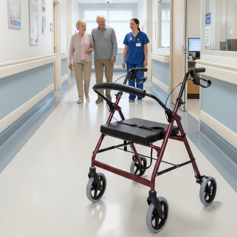 AR2038-G   Bariatric Rollator with Adjustable Seat Storage Basket Aluminum Alloy Black Red 150kg Capacity for Mobility Assistance Stability