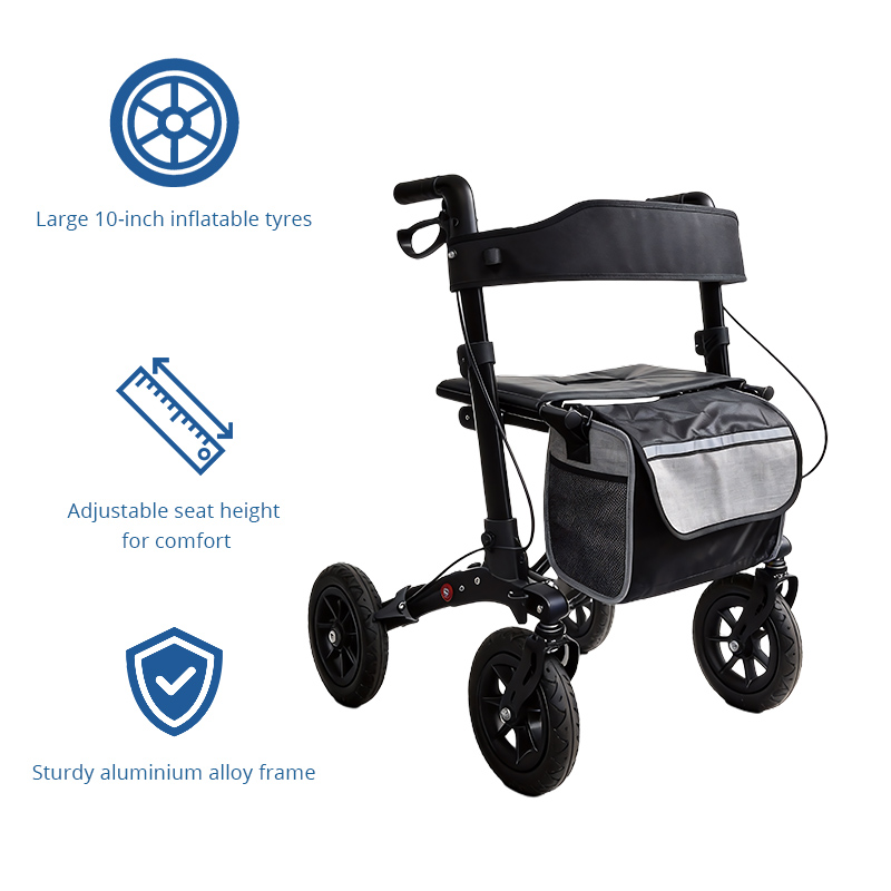 AR2039-R  Rollator Walker with Seat for Elderly Adults Lightweight Aluminum Mobility Aid Folding Design CE Certified Class I
