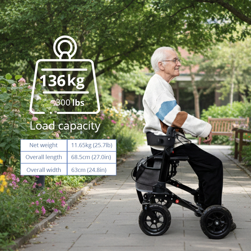 AR2039-R  Rollator Walker with Seat for Elderly Adults Lightweight Aluminum Mobility Aid Folding Design CE Certified Class I
