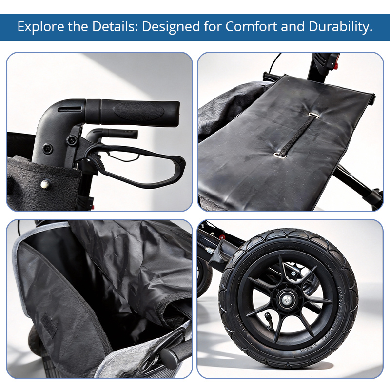 AR2039-R  Rollator Walker with Seat for Elderly Adults Lightweight Aluminum Mobility Aid Folding Design CE Certified Class I
