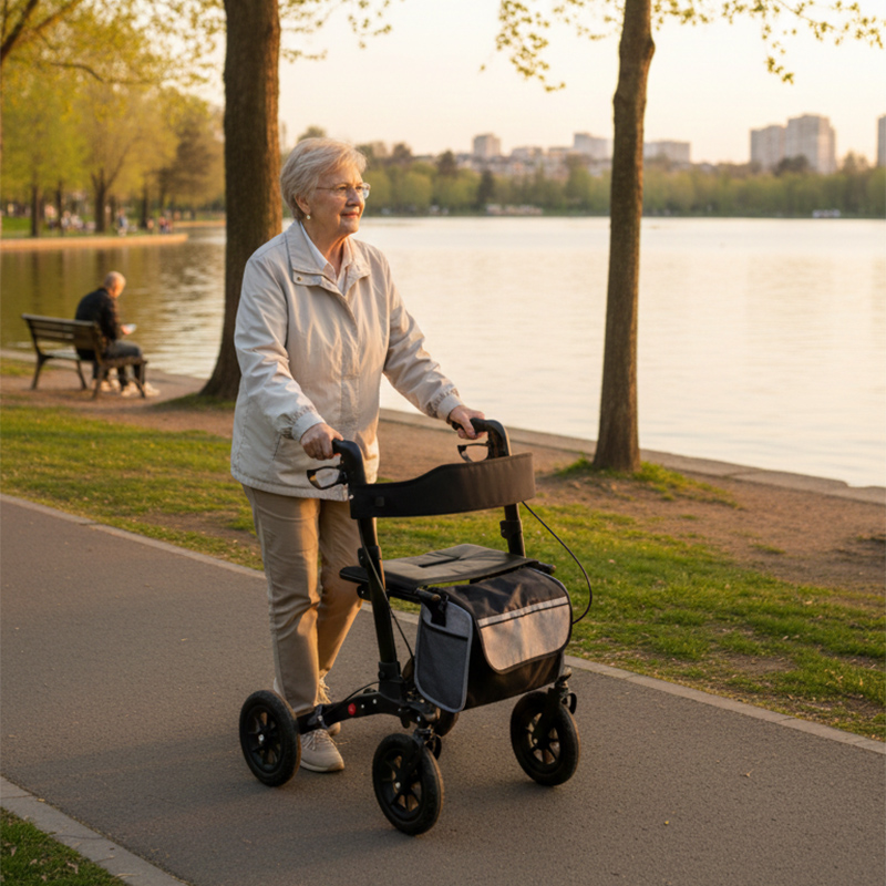 AR2039-R  Rollator Walker with Seat for Elderly Adults Lightweight Aluminum Mobility Aid Folding Design CE Certified Class I