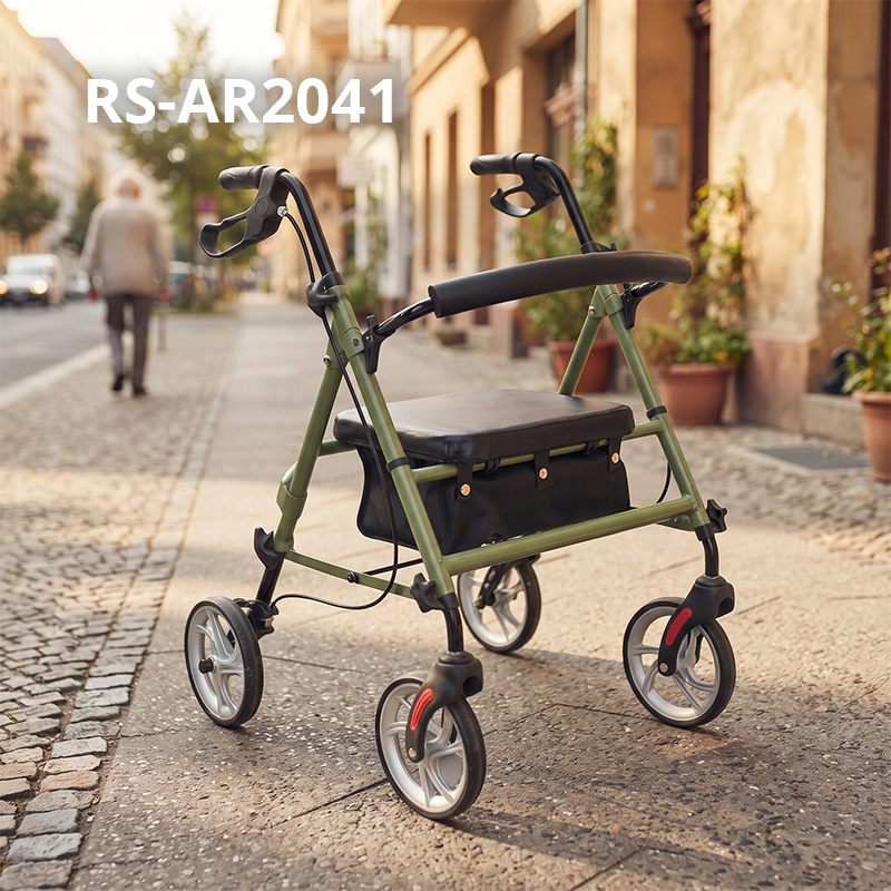 AR2041-G   Aluminum Rollator Walker OEM Manufacturer for Elderly Seniors with Foldable Design Seat Bag Stable Mobility Support
