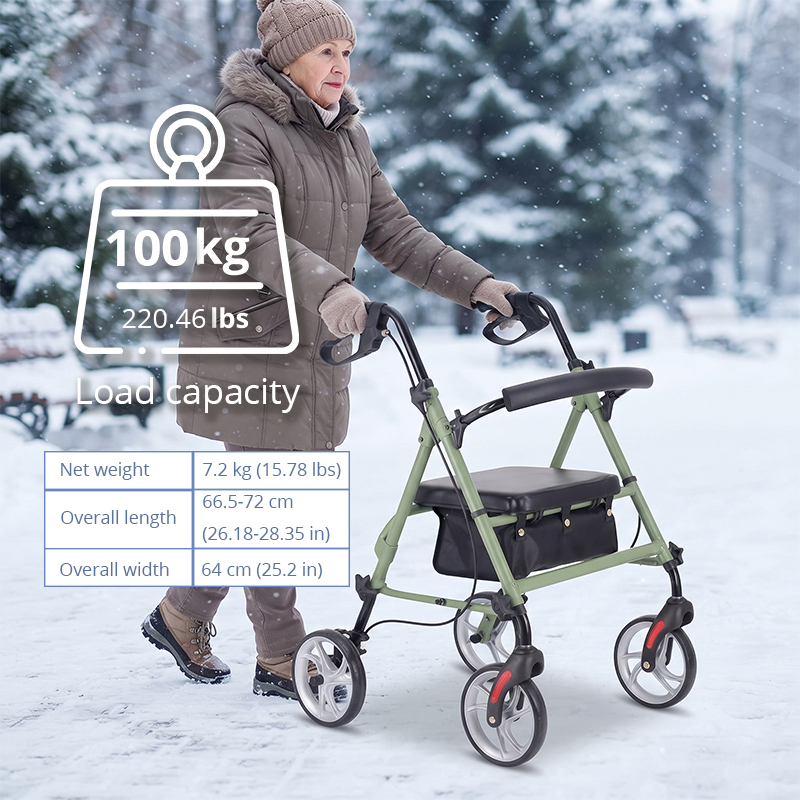 AR2041-G   Aluminum Rollator Walker OEM Manufacturer for Elderly Seniors with Foldable Design Seat Bag Stable Mobility Support