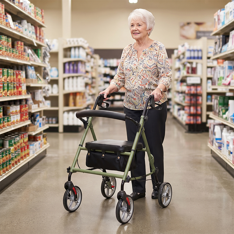 AR2041-G   Aluminum Rollator Walker OEM Manufacturer for Elderly Seniors with Foldable Design Seat Bag Stable Mobility Support