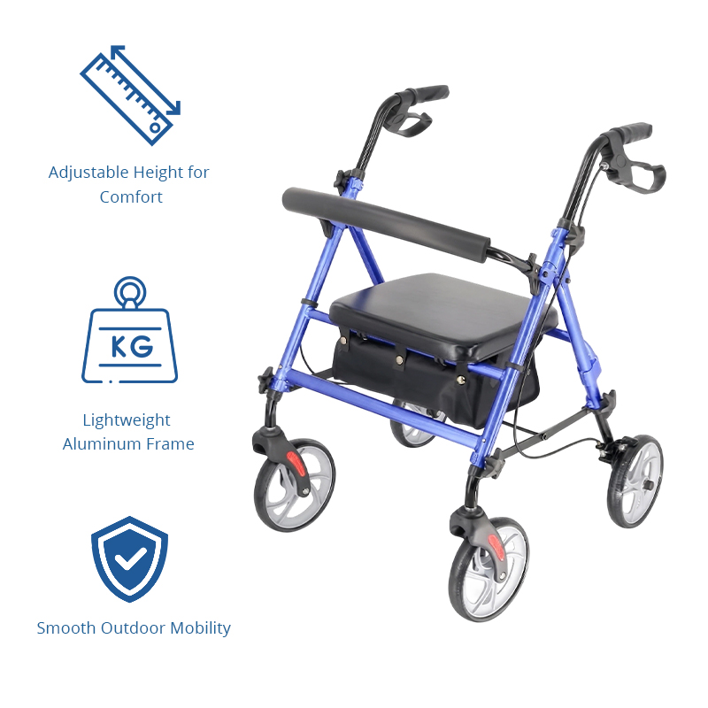 AR2041   Aluminum Rollator Walker OEM ODM Service Foldable Mobility Aid for Elderly Seniors with Seat and Storage Bag