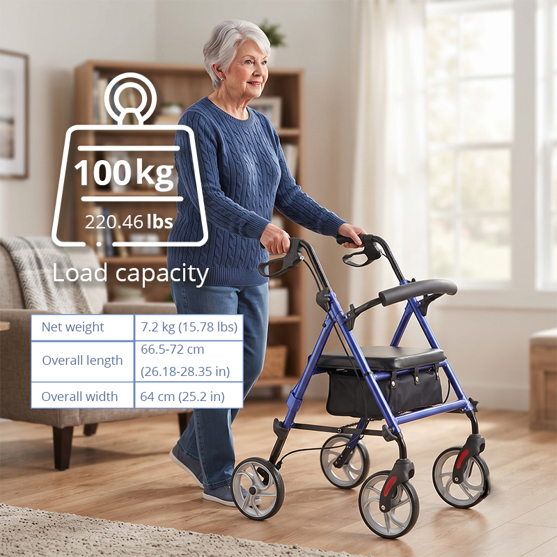 AR2041-R   Aluminum Rollator Walker OEM ODM Service Foldable Mobility Aid for Elderly Seniors with Seat and Storage Bag