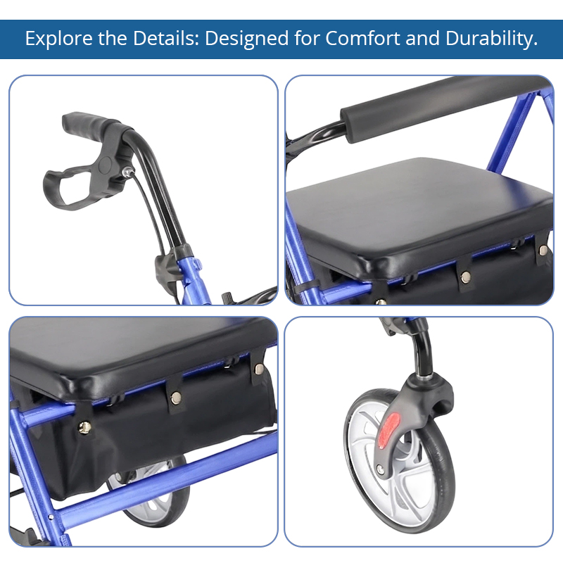 AR2041   Aluminum Rollator Walker OEM ODM Service Foldable Mobility Aid for Elderly Seniors with Seat and Storage Bag