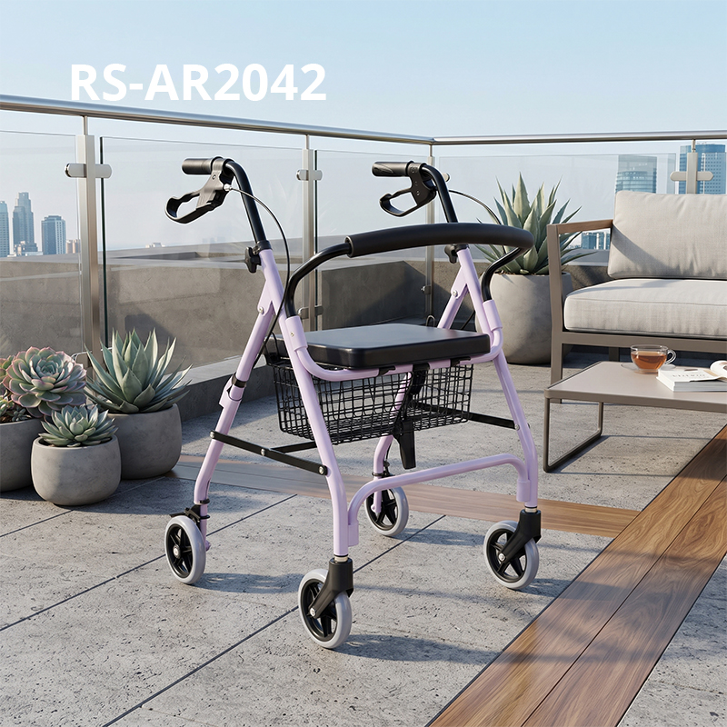 AR2042-PP    Rollator Walker Manufacturer Custom Foldable Walking Aid with Seat Basket for Elderly Seniors Balance Support