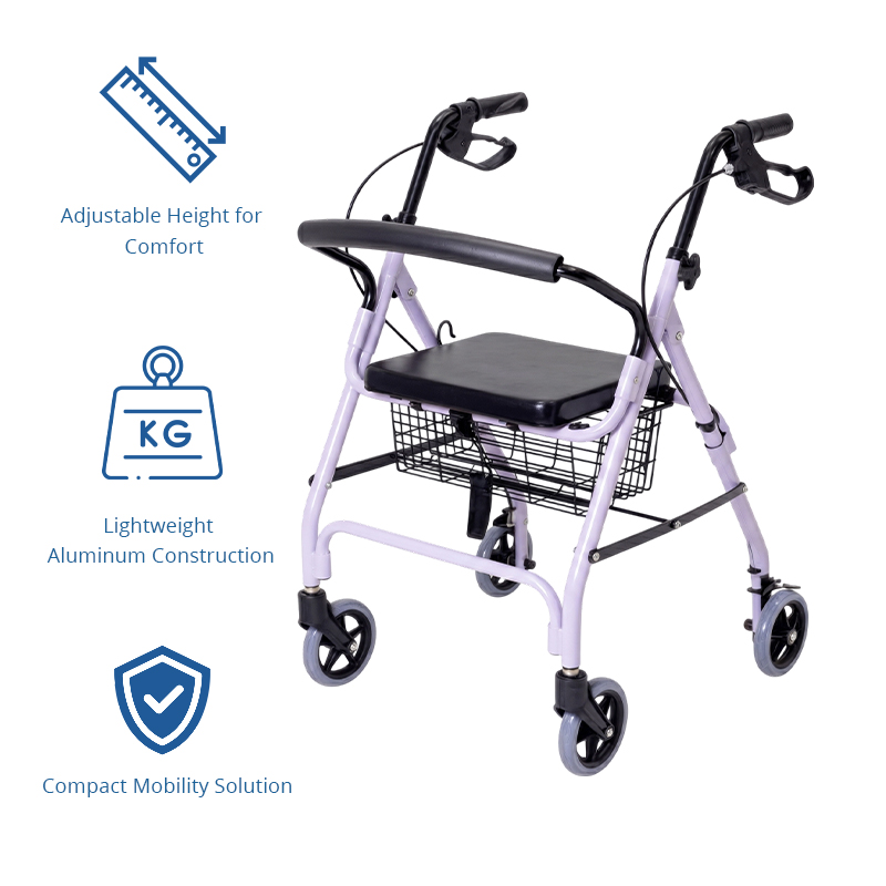 AR2042-PP    Rollator Walker Manufacturer Custom Foldable Walking Aid with Seat Basket for Elderly Seniors Balance Support