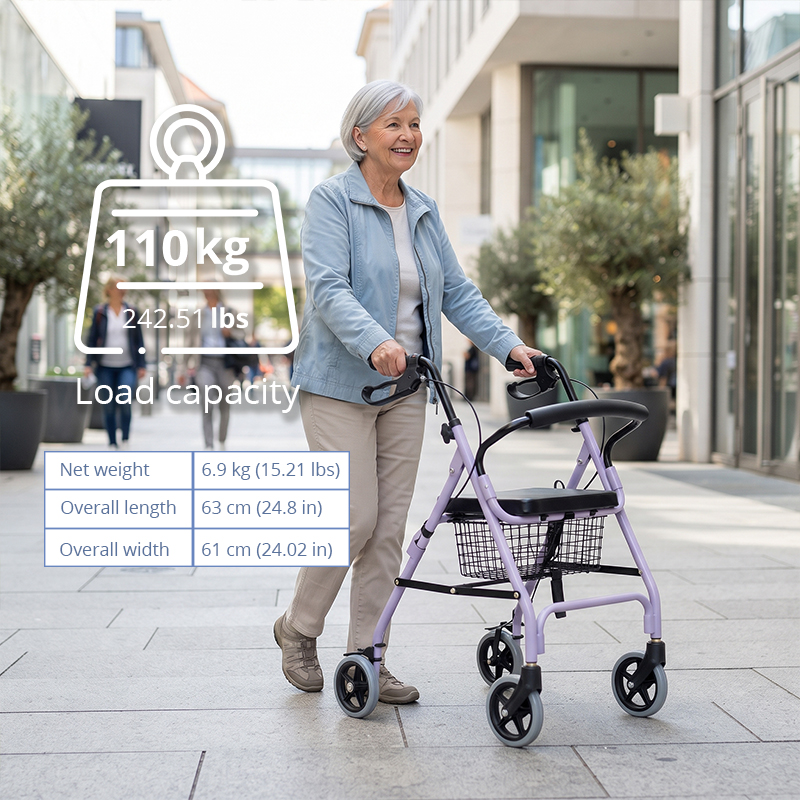 AR2042-PP    Rollator Walker Manufacturer Custom Foldable Walking Aid with Seat Basket for Elderly Seniors Balance Support
