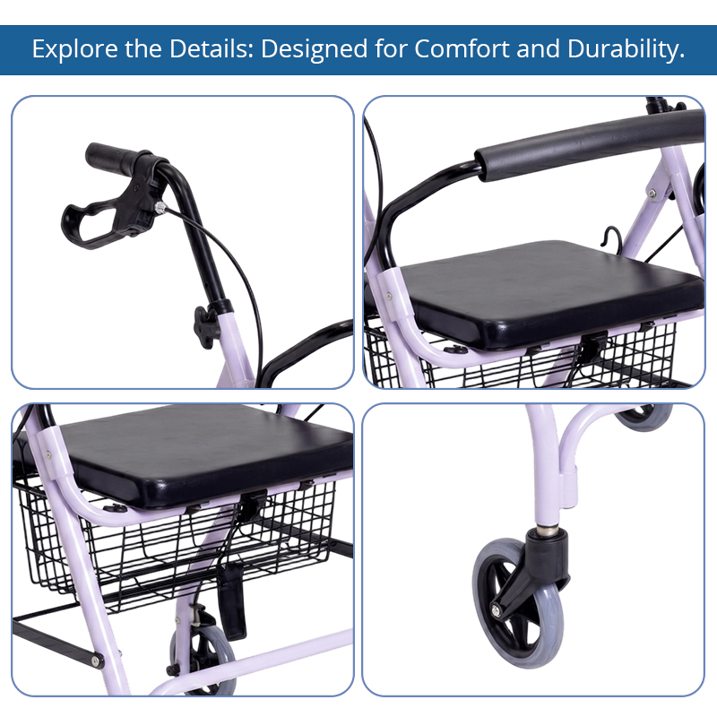 AR2042-PP    Rollator Walker Manufacturer Custom Foldable Walking Aid with Seat Basket for Elderly Seniors Balance Support