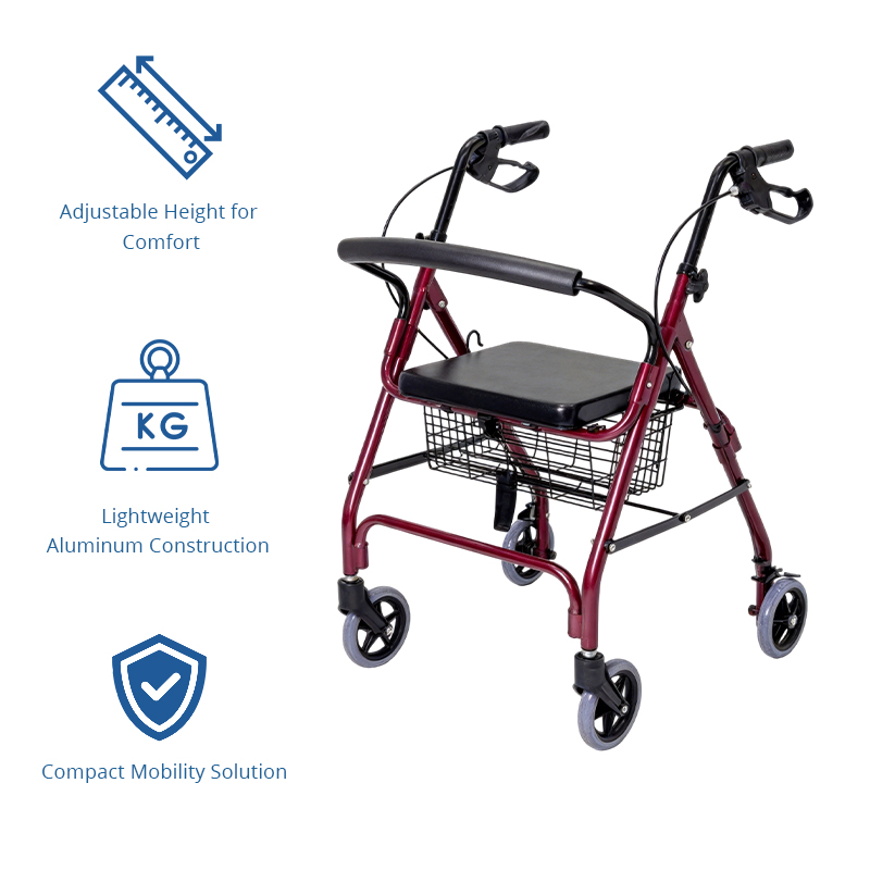 AR2042   Aluminum Rollator Walker Manufacturer for Elderly Care Lightweight Folding Walking Aid with OEM ODM Customization