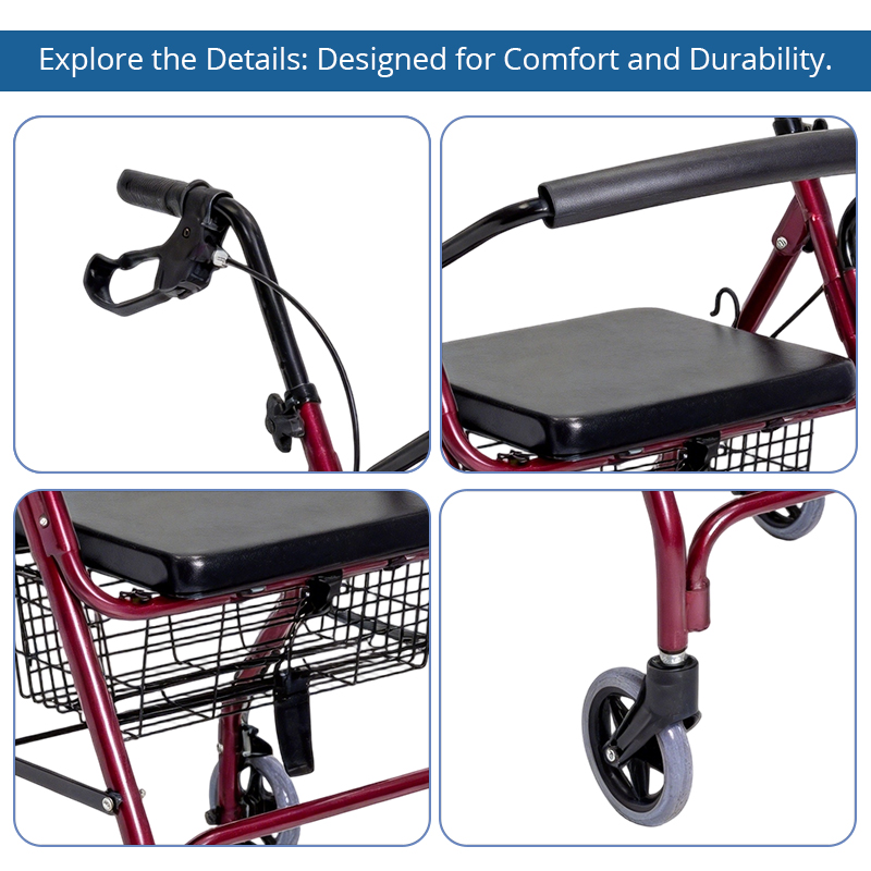 AR2042   Aluminum Rollator Walker Manufacturer for Elderly Care Lightweight Folding Walking Aid with OEM ODM Customization