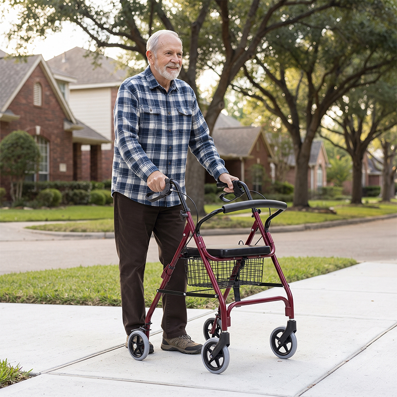 AR2042   Aluminum Rollator Walker Manufacturer for Elderly Care Lightweight Folding Walking Aid with OEM ODM Customization