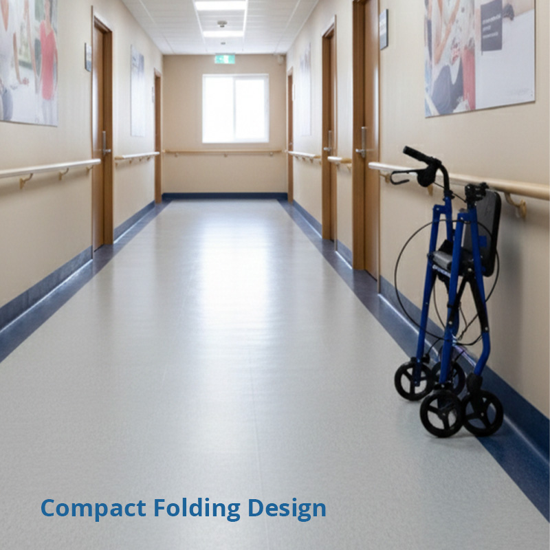 AR2047-B  Seniors Community Rollator Walker Handles Aluminum Frame Black Blue 120KG Capacity Durable Lightweight for Elderly Mobility