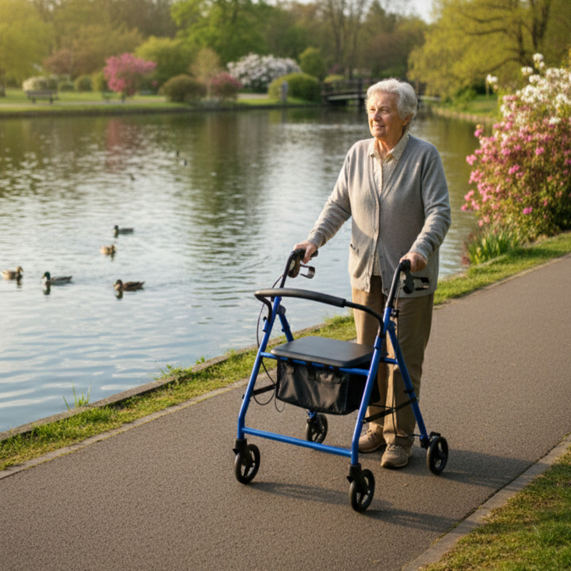 AR2047-B  Seniors Community Rollator Walker Handles Aluminum Frame Black Blue 120KG Capacity Durable Lightweight for Elderly Mobility