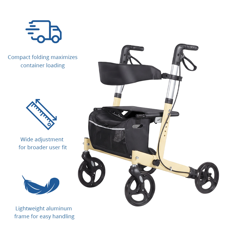 AR2048-Y  Aluminum Rollator Walker for Elderly Seniors with Seat Storage Bag Height Adjustable for Safe Mobility