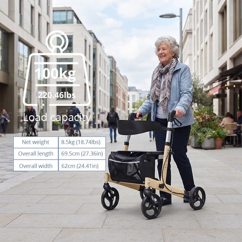 AR2048-Y  Aluminum Rollator Walker for Elderly Seniors with Seat Storage Bag Height Adjustable for Safe Mobility