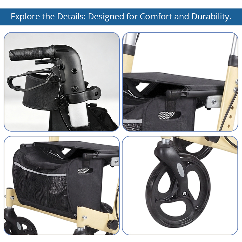 AR2048-Y  Aluminum Rollator Walker for Elderly Seniors with Seat Storage Bag Height Adjustable for Safe Mobility