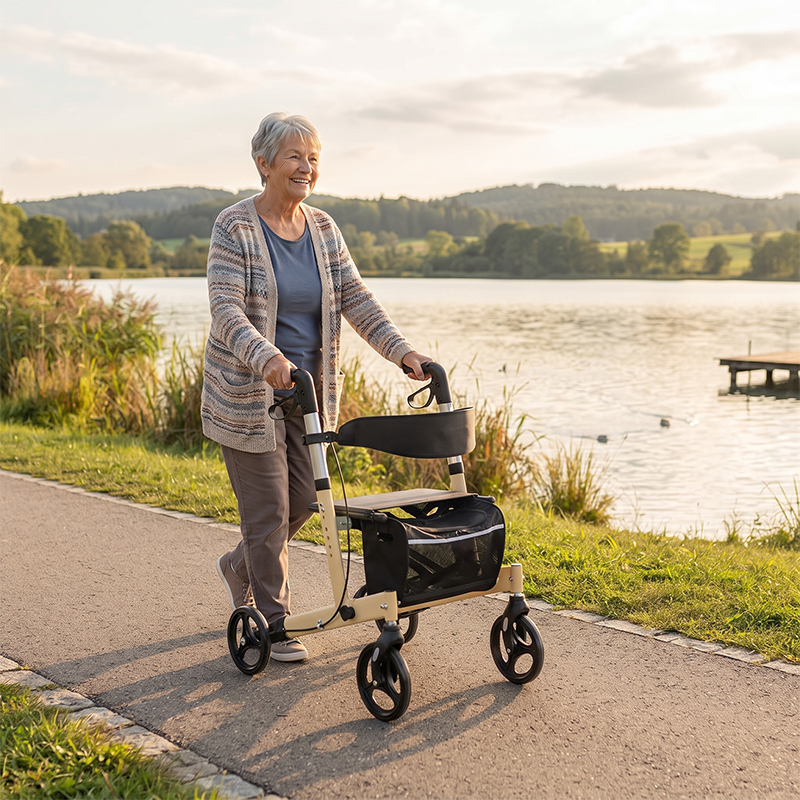 AR2048-Y  Aluminum Rollator Walker for Elderly Seniors with Seat Storage Bag Height Adjustable for Safe Mobility