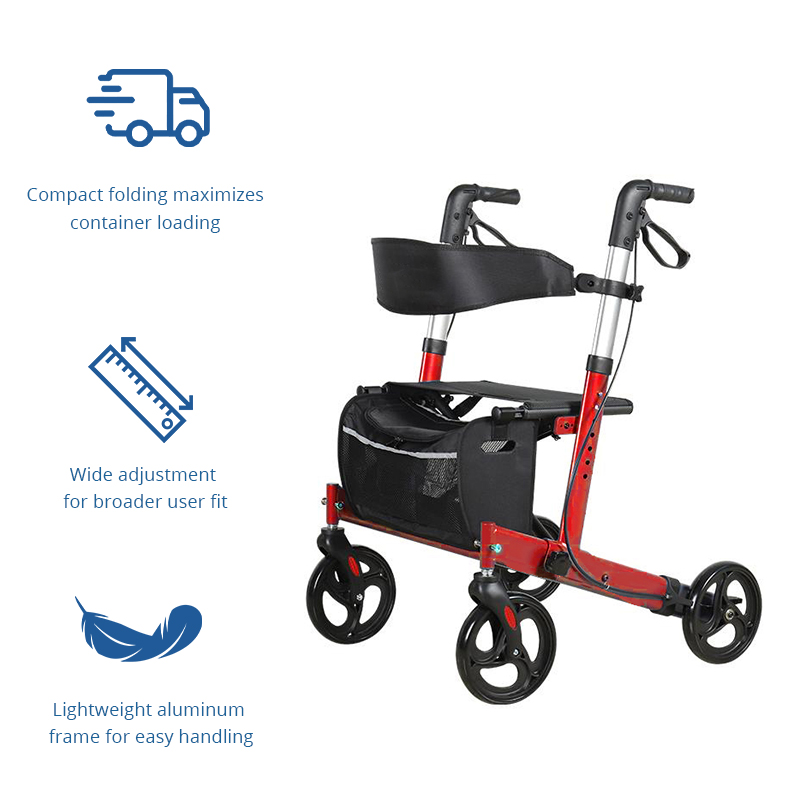 AR2048-B  Folding Aluminum Rollator Walker Anti-Slippery Design for Mobility-Impaired Individuals Premium Durable Easy-to-Use Solution