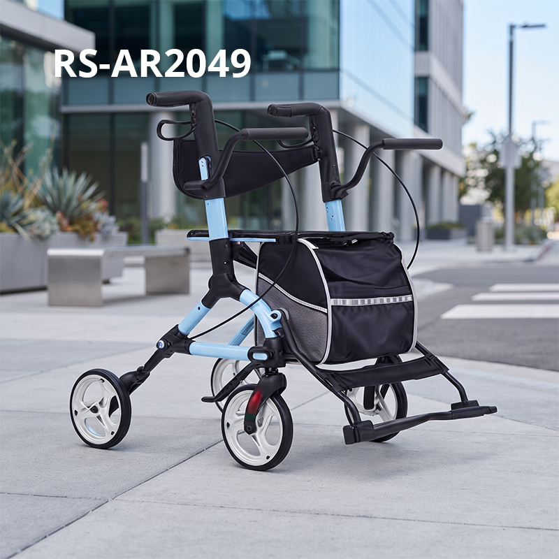 AR2049-B   Aluminum Rollator Walker with Seat 160KG Capacity Foldable Stable Walking Aid for Elderly