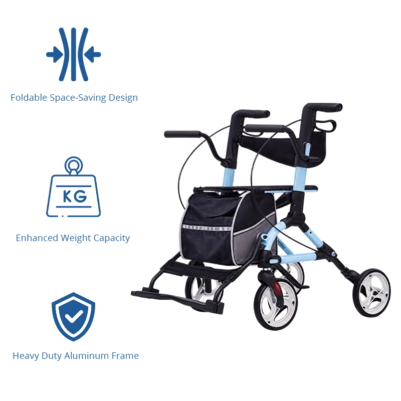 AR2049-B   Aluminum Rollator Walker with Seat 160KG Capacity Foldable Stable Walking Aid for Elderly