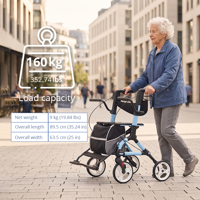 AR2049-B   Aluminum Rollator Walker with Seat 160KG Capacity Foldable Stable Walking Aid for Elderly