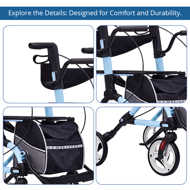 AR2049-B   Aluminum Rollator Walker with Seat 160KG Capacity Foldable Stable Walking Aid for Elderly