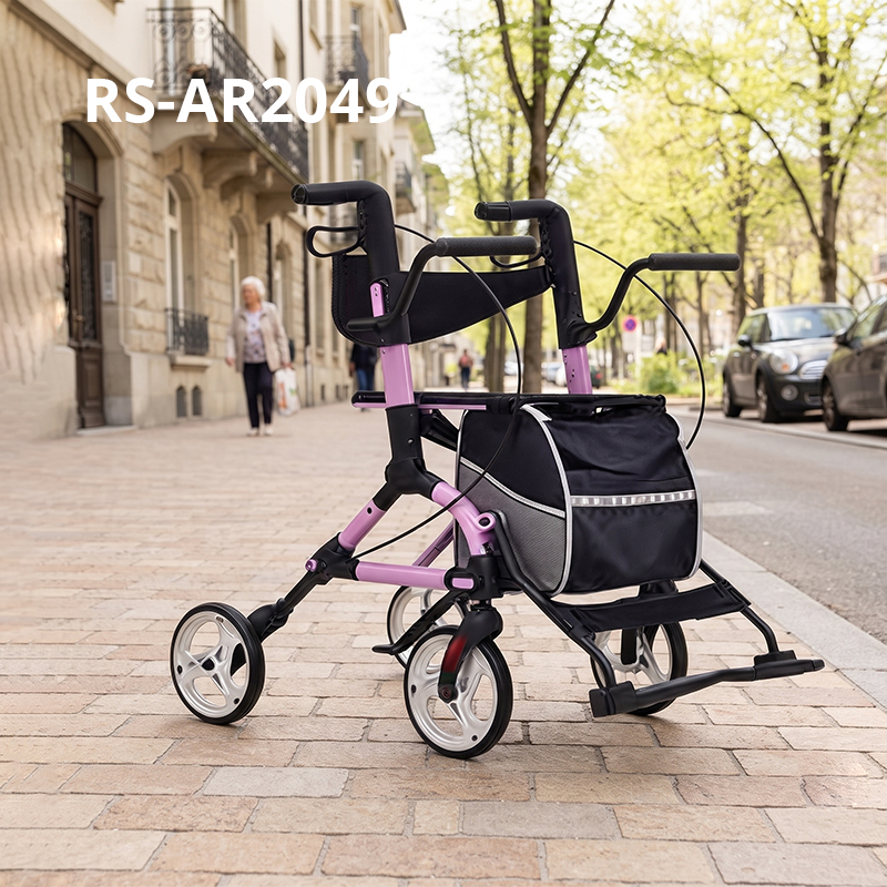 AR2049-P   Aluminum Rollator Walker with Footrest for Elderly Safe Mobility Lightweight Folding Walking Aid OEM Manufacturer