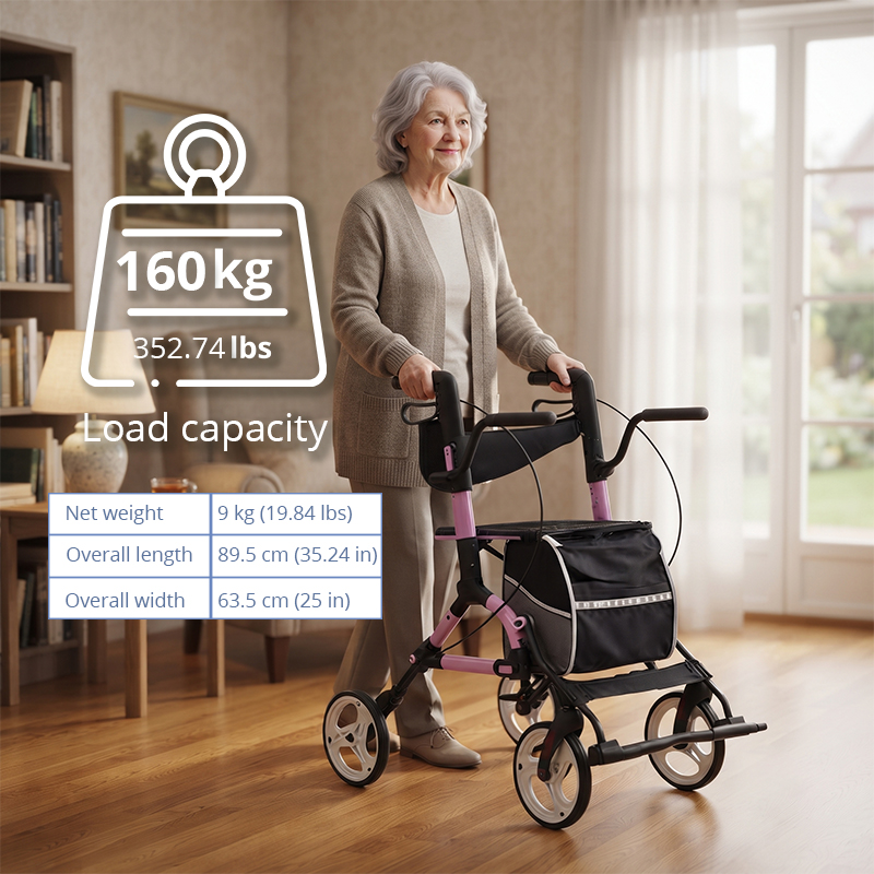 AR2049-P   Aluminum Rollator Walker with Footrest for Elderly Safe Mobility Lightweight Folding Walking Aid OEM Manufacturer