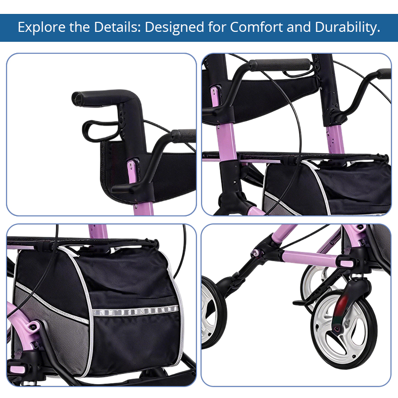 AR2049-P   Aluminum Rollator Walker with Footrest for Elderly Safe Mobility Lightweight Folding Walking Aid OEM Manufacturer