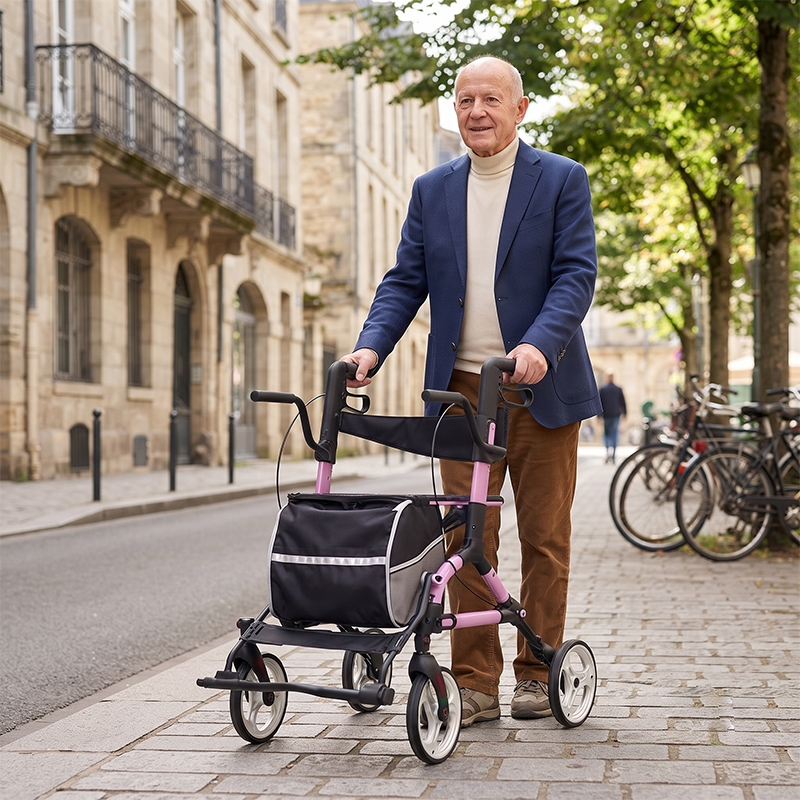 AR2049-P   Aluminum Rollator Walker with Footrest for Elderly Safe Mobility Lightweight Folding Walking Aid OEM Manufacturer