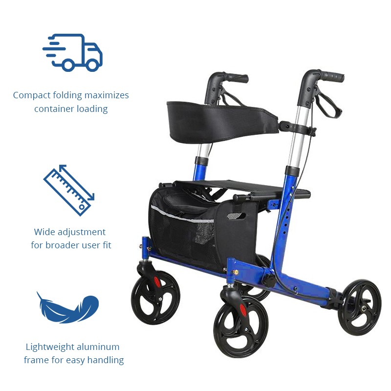 AR2050   Aluminum Rollator Walker for Elderly Relaxsmith AR2050 CE Certified Foldable Lightweight Mobility Aid Seat Easy Storage Stable