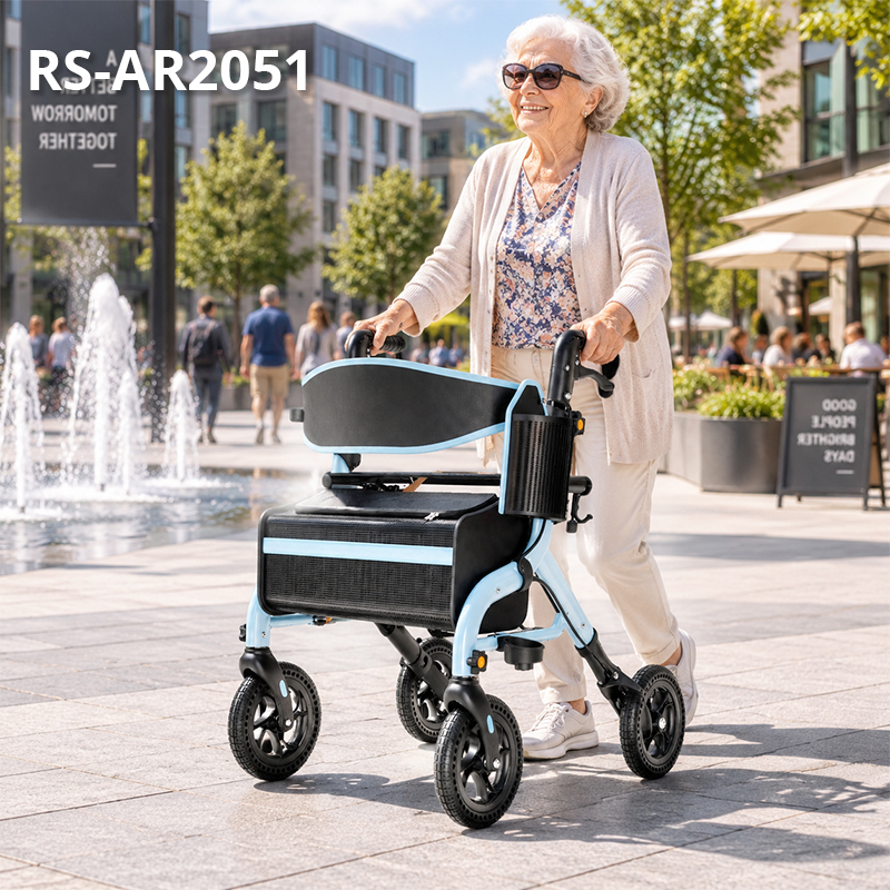 AR2051-B    Aluminum Foldable Rollator Walker for Elderly | Adjustable Height Indoor/Outdoor Comfortable Seat CE Certified Light Weight