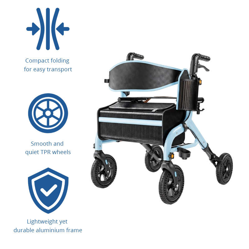 AR2051-B    Aluminum Foldable Rollator Walker for Elderly | Adjustable Height Indoor/Outdoor Comfortable Seat CE Certified Light Weight