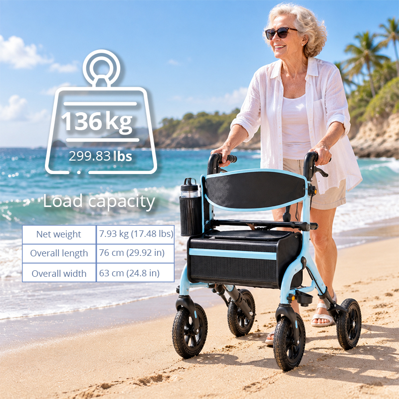 AR2051-B    Aluminum Foldable Rollator Walker for Elderly | Adjustable Height Indoor/Outdoor Comfortable Seat CE Certified Light Weight