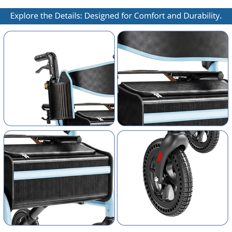 AR2051-B    Aluminum Foldable Rollator Walker for Elderly | Adjustable Height Indoor/Outdoor Comfortable Seat CE Certified Light Weight
