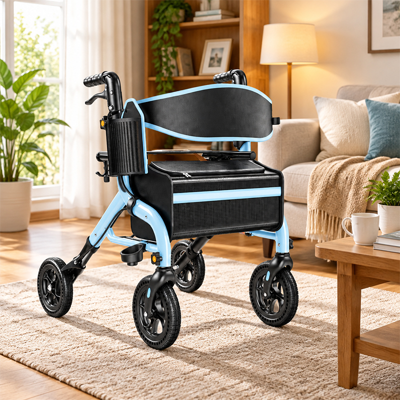 AR2051-B    Aluminum Foldable Rollator Walker for Elderly | Adjustable Height Indoor/Outdoor Comfortable Seat CE Certified Light Weight