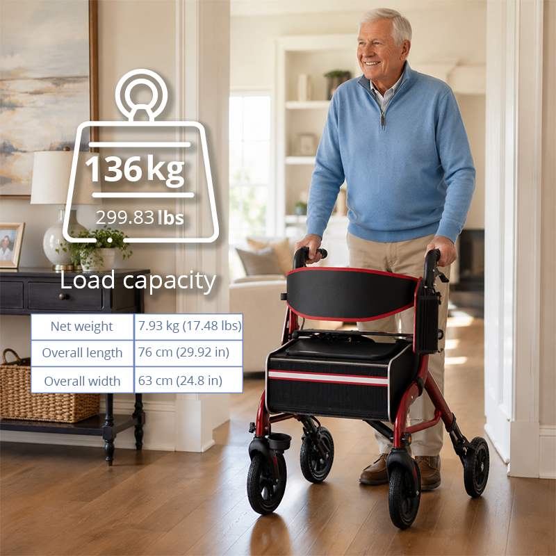 AR-2051 Aluminum Foldable Rollator Walker for Elderly | Adjustable Height Indoor/Outdoor Comfortable Seat OEM/ODM Mobility Aid