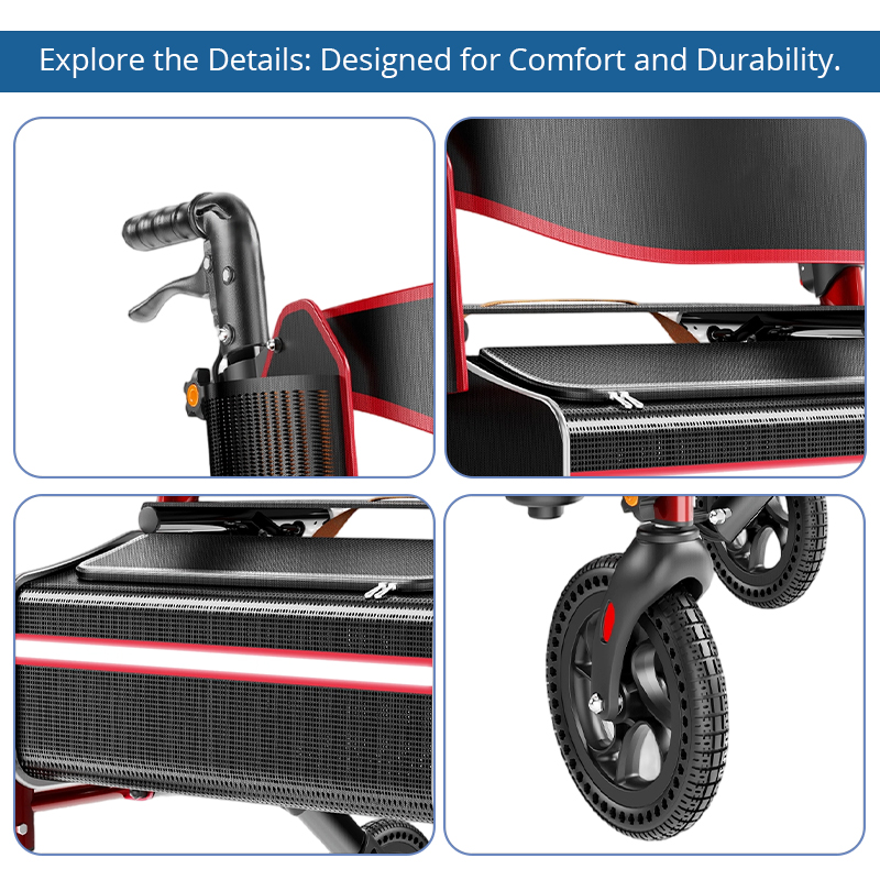 AR-2051 Aluminum Foldable Rollator Walker for Elderly | Adjustable Height Indoor/Outdoor Comfortable Seat OEM/ODM Mobility Aid