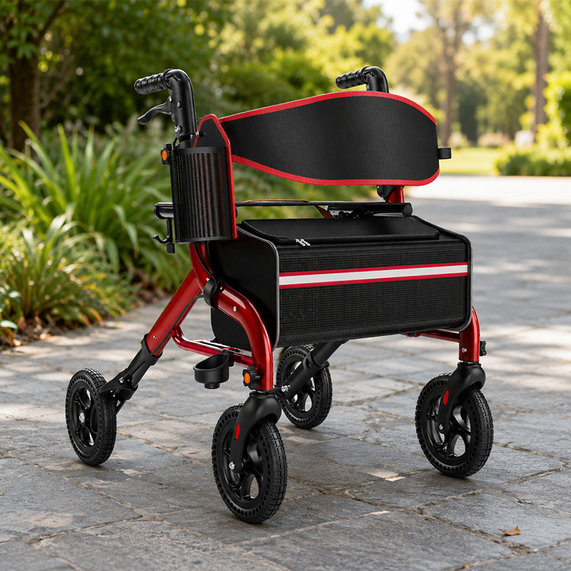 AR-2051 Aluminum Foldable Rollator Walker for Elderly | Adjustable Height Indoor/Outdoor Comfortable Seat OEM/ODM Mobility Aid