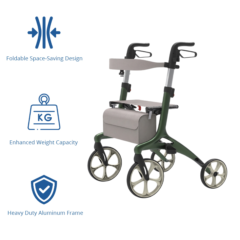 AR2052   Aluminum Rollator Walker for Elderly with Seat Lightweight Folding Mobility Aid OEM ODM Manufacturer Service